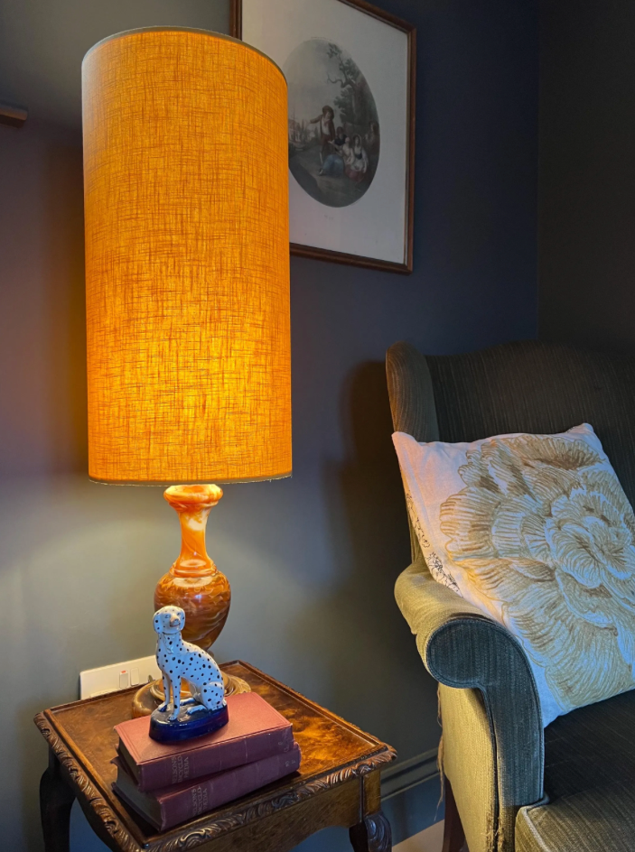 Mustard linen cylinder lampshade, extra tall lampshade
