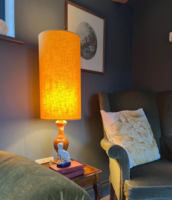 Mustard linen cylinder lampshade, extra tall lampshade