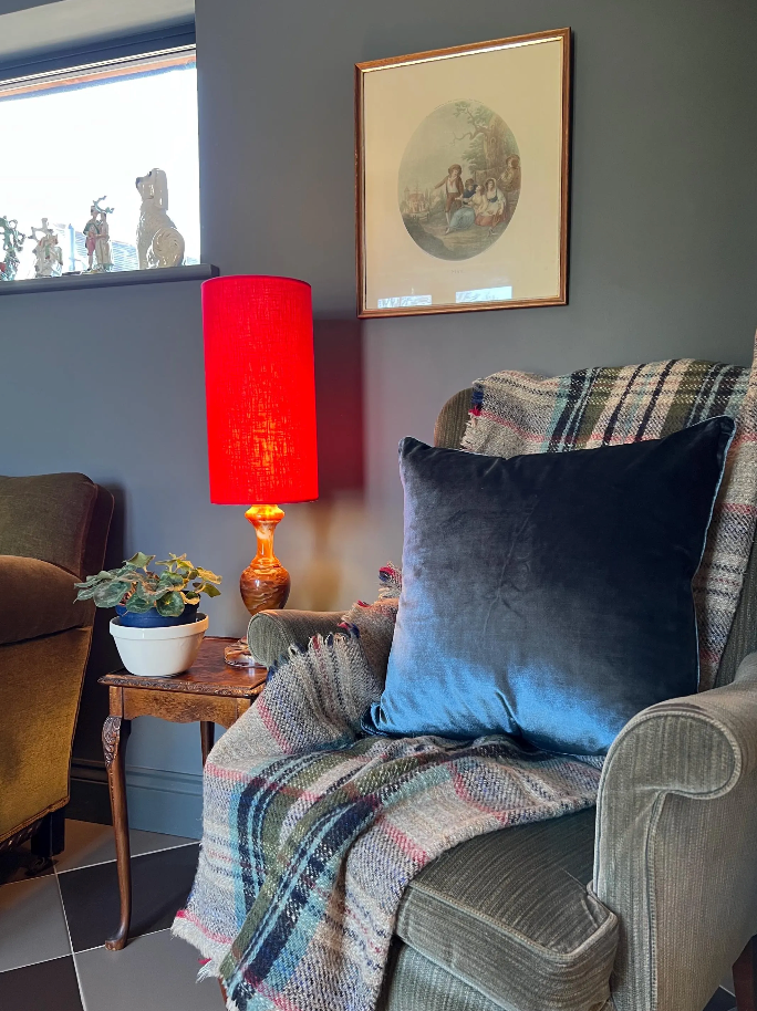 Red linen cylinder lampshade, extra tall lampshade