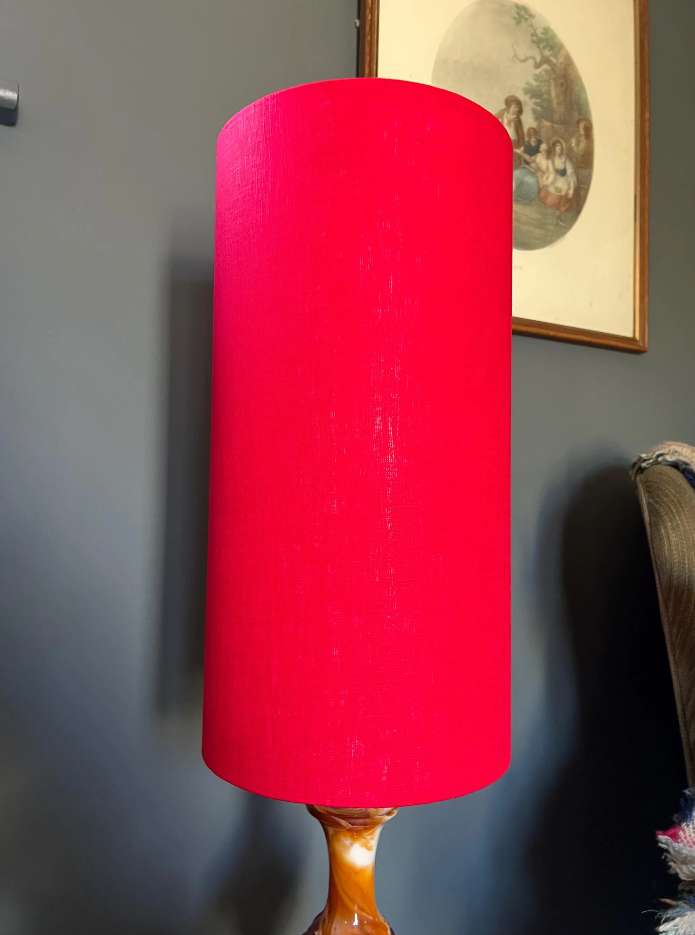 Red linen cylinder lampshade, extra tall lampshade