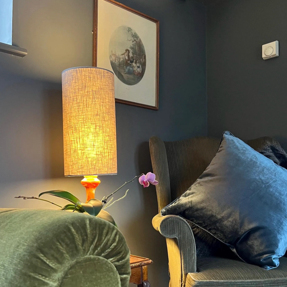 Light grey linen cylinder lampshade, extra tall lampshade