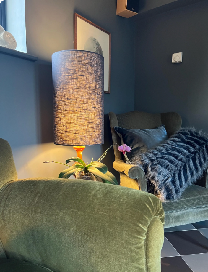 Dark grey linen cylinder lampshade, extra tall lampshade