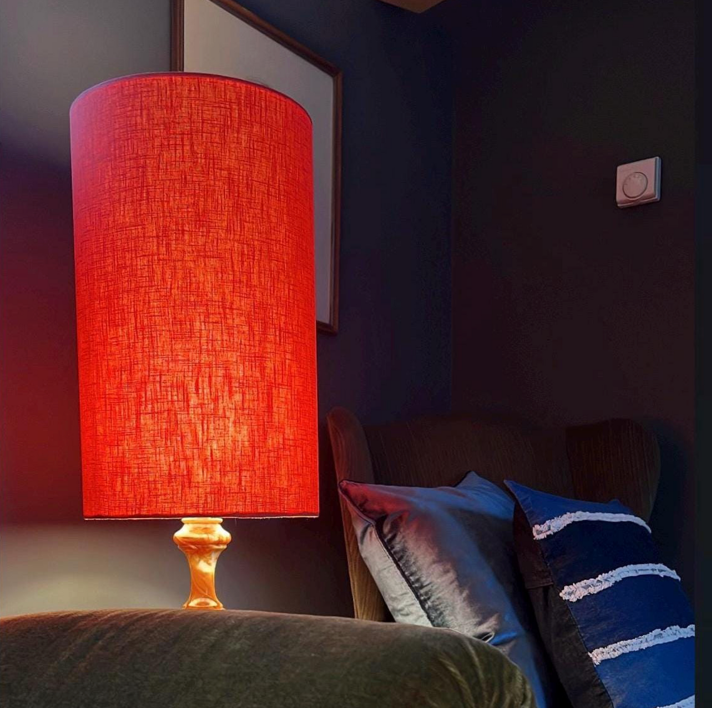 Rust linen cylinder lampshade, extra tall lampshade