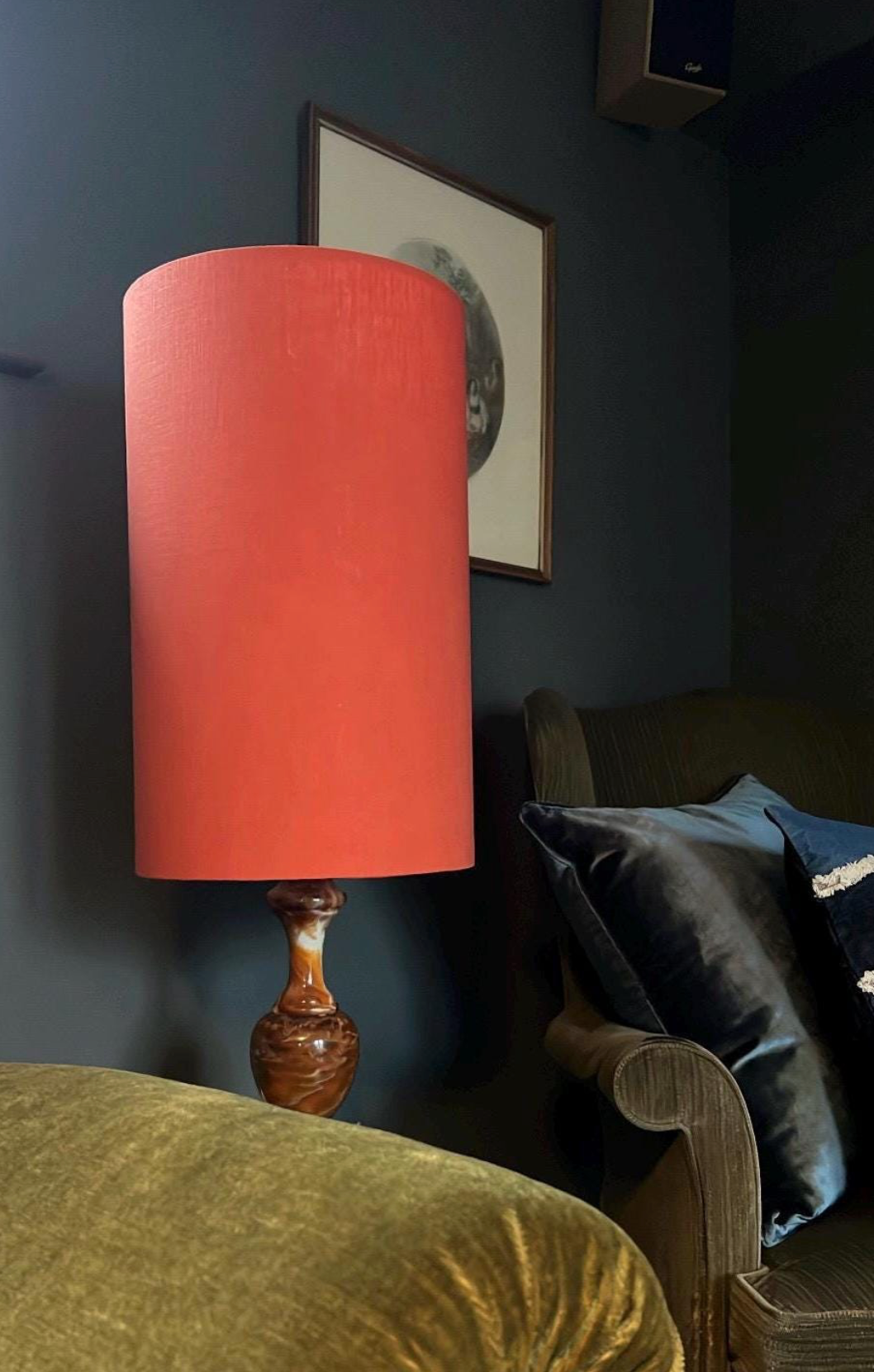 Rust linen cylinder lampshade, extra tall lampshade