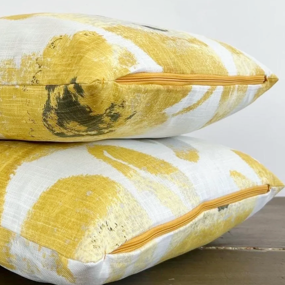 Ochre floral cotton cushion, scatter cushions