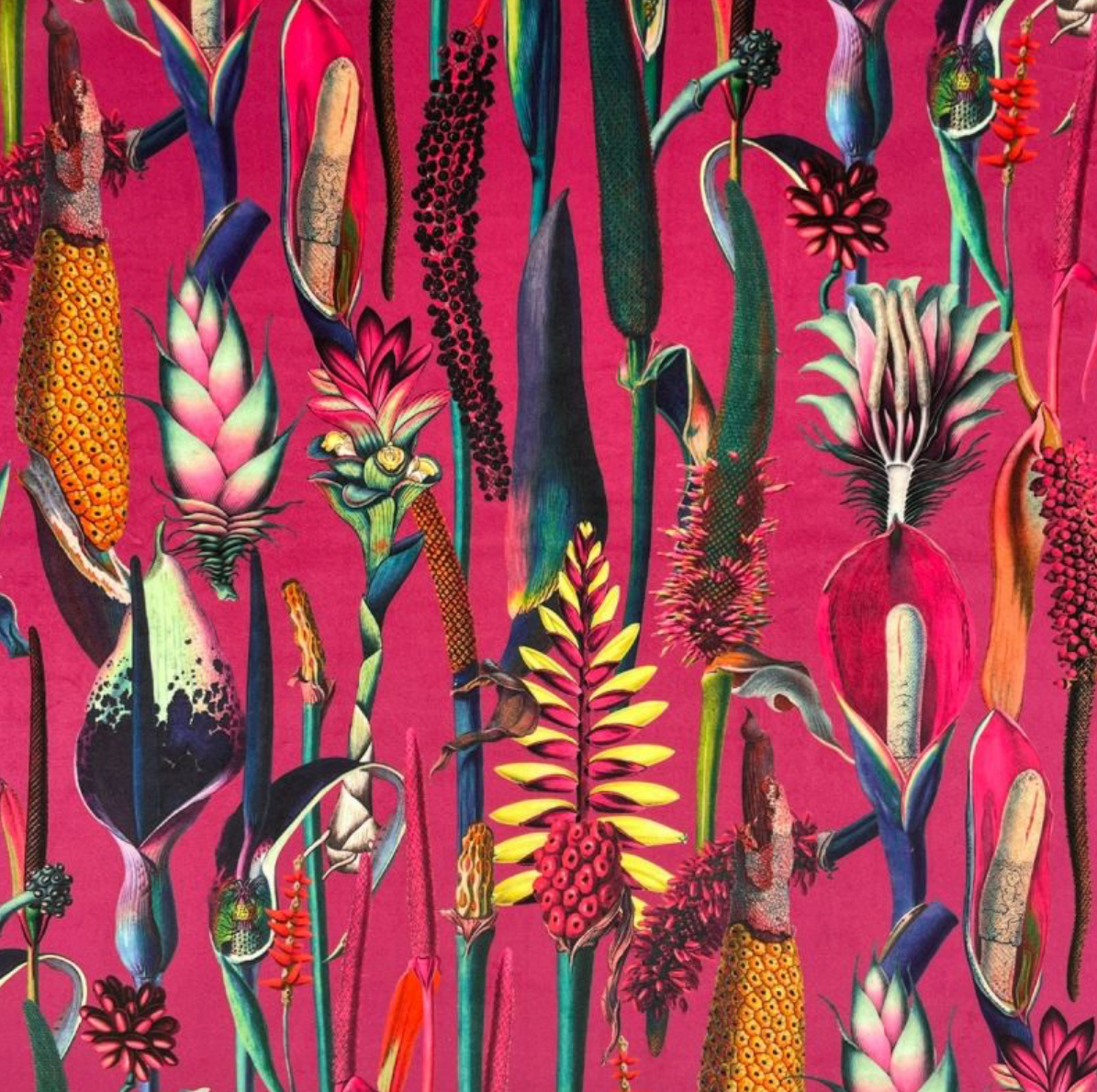 Cerise botanical velvet throw cushion