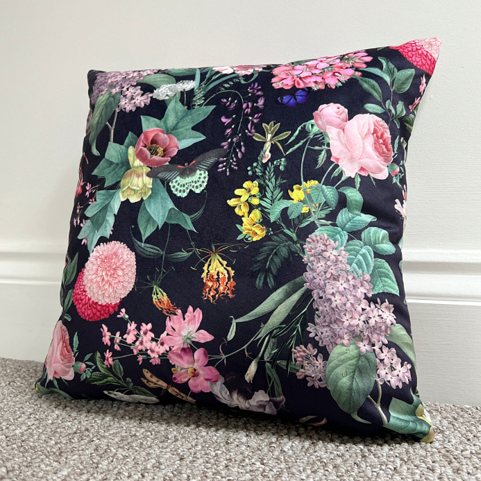 Butterfly floral velvet throw cushion, scatter cushions