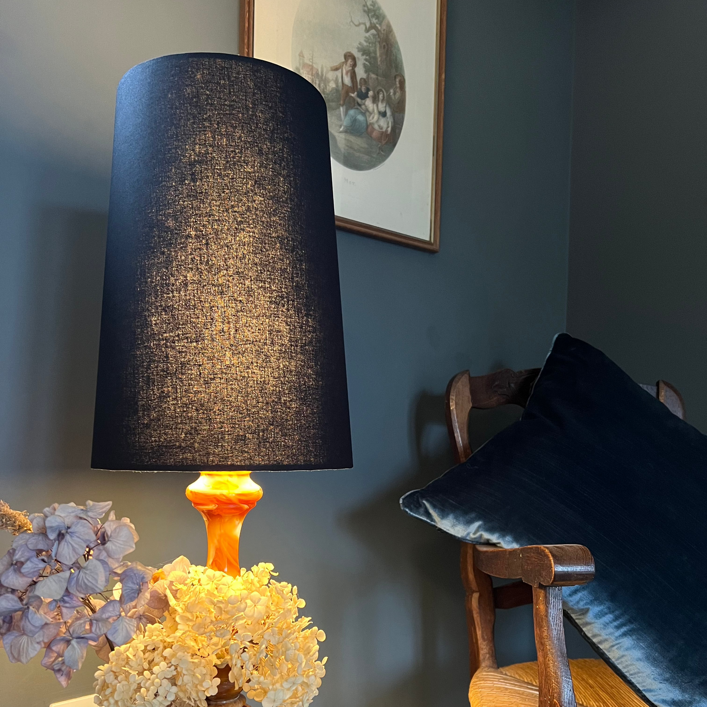 Black cotton cone lampshade, extra tall lampshade