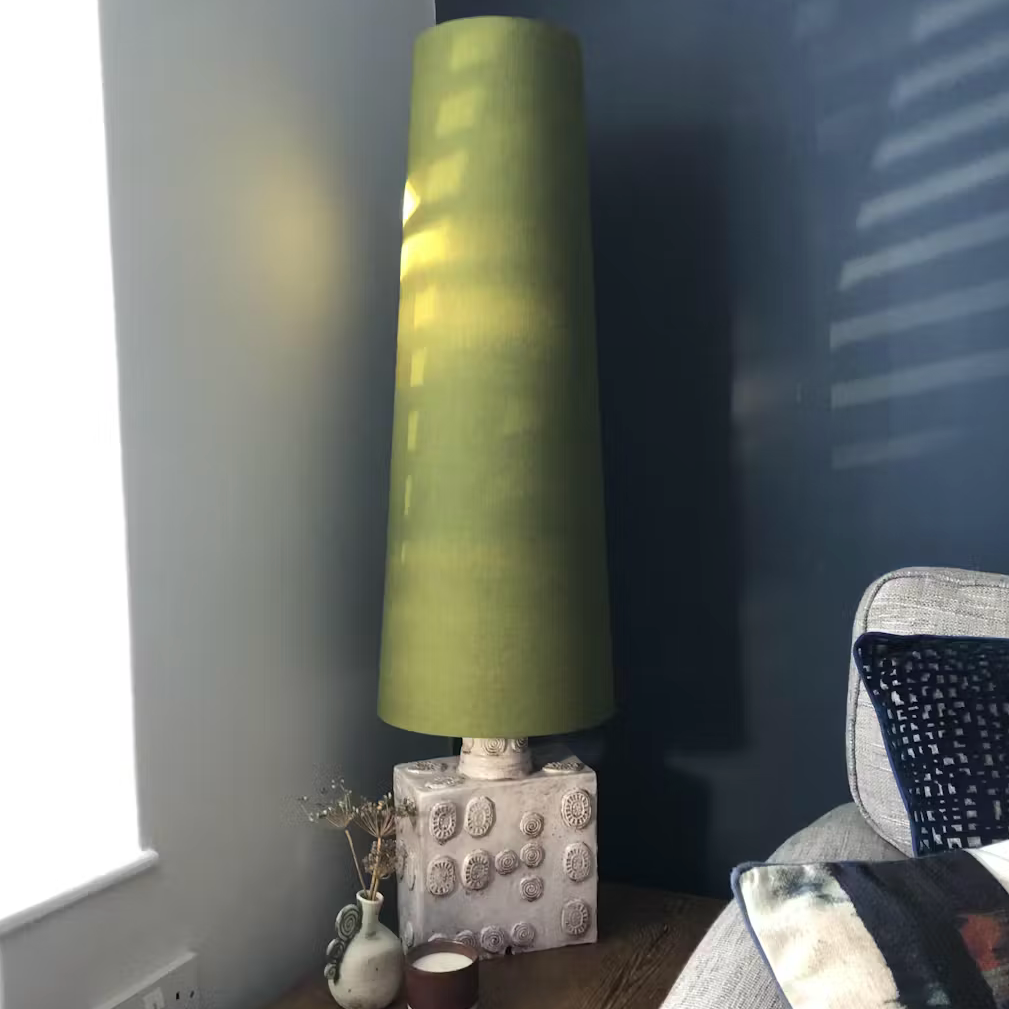 Olive green linen cone lampshade, extra tall lampshade