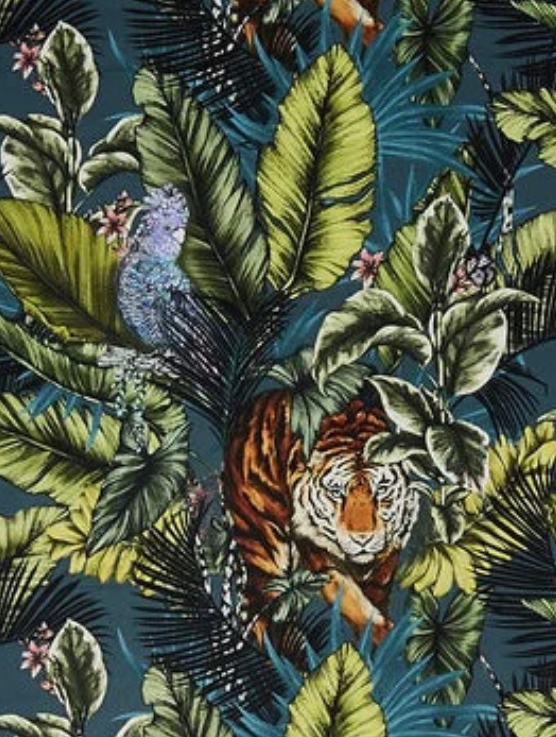 Bengal tiger velvet, drum lampshade /ceiling shade with a white lining