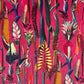 Cerise pink botanical velvet drum lampshade / ceiling shade, with a metallic brushed gold lining