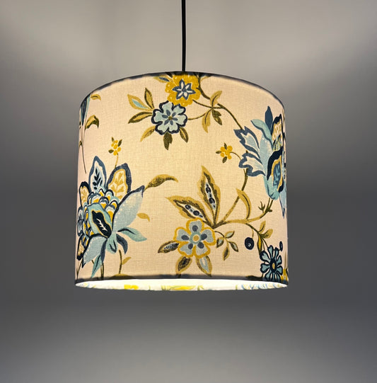 Ornella blue flowers cotton drum lampshade/ ceiling shade, with a white lining