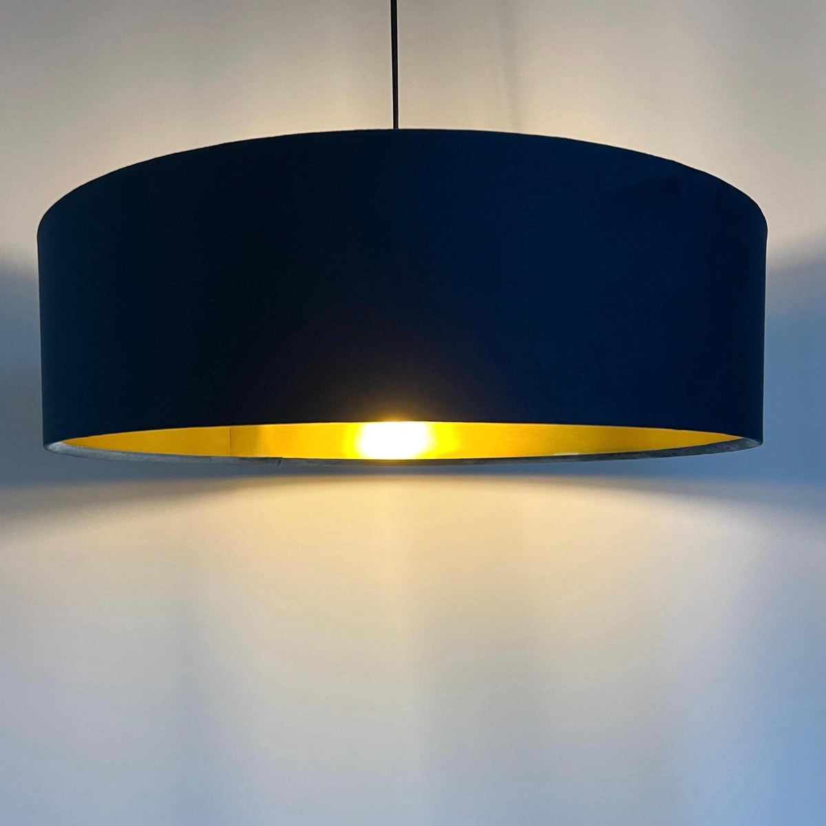 Slim Navy blue Velvet Ceiling Light Shade: Metallic Lined Extra Large Drum