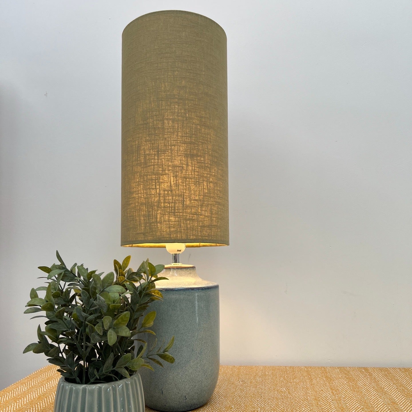 Chartreuse Linen Lampshade | Extra Tall Cylinder Ceiling Light Shade | Bespoke Handmade UK