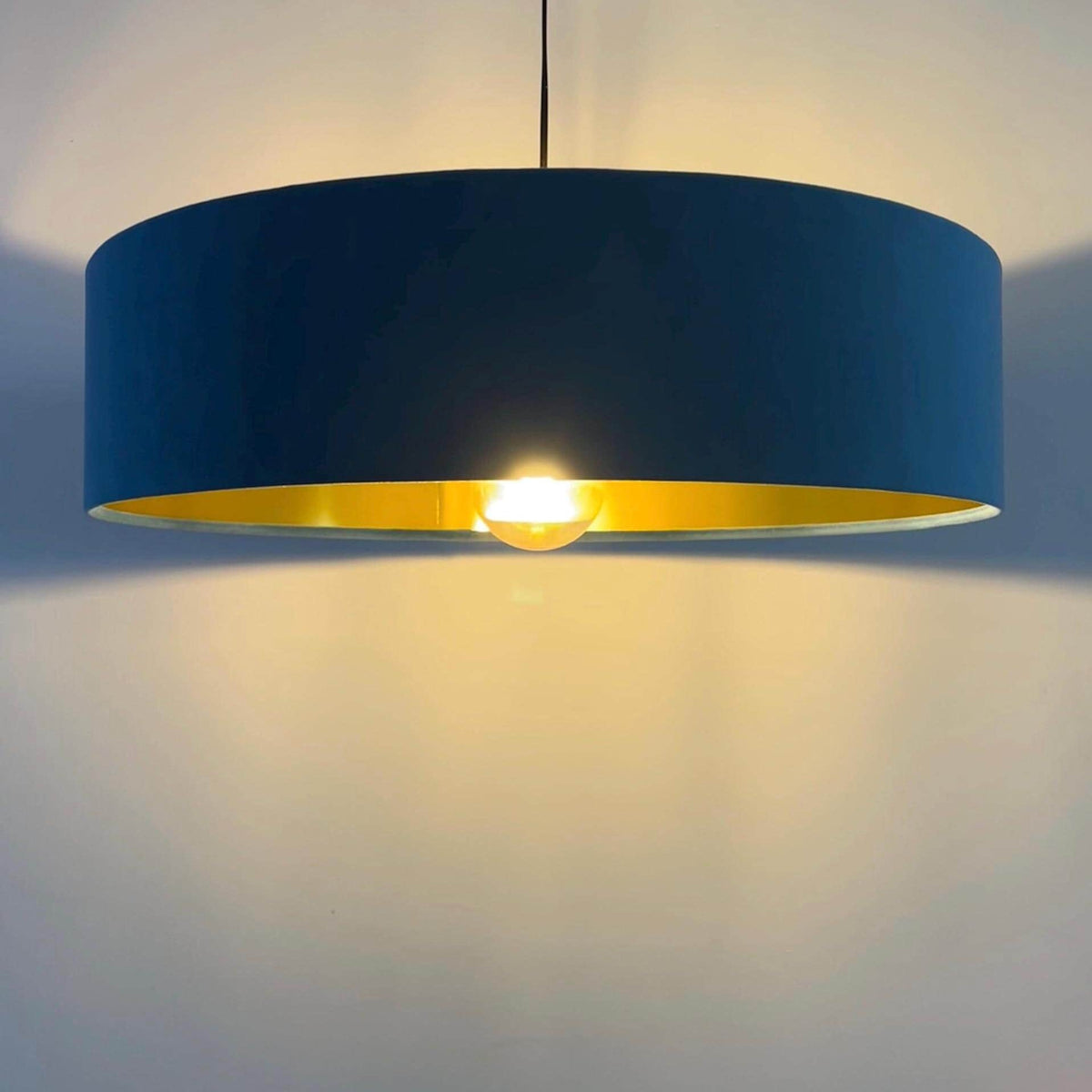 Slim Teal Velvet Ceiling Light Shade: Metallic Lined Extra Large Drum