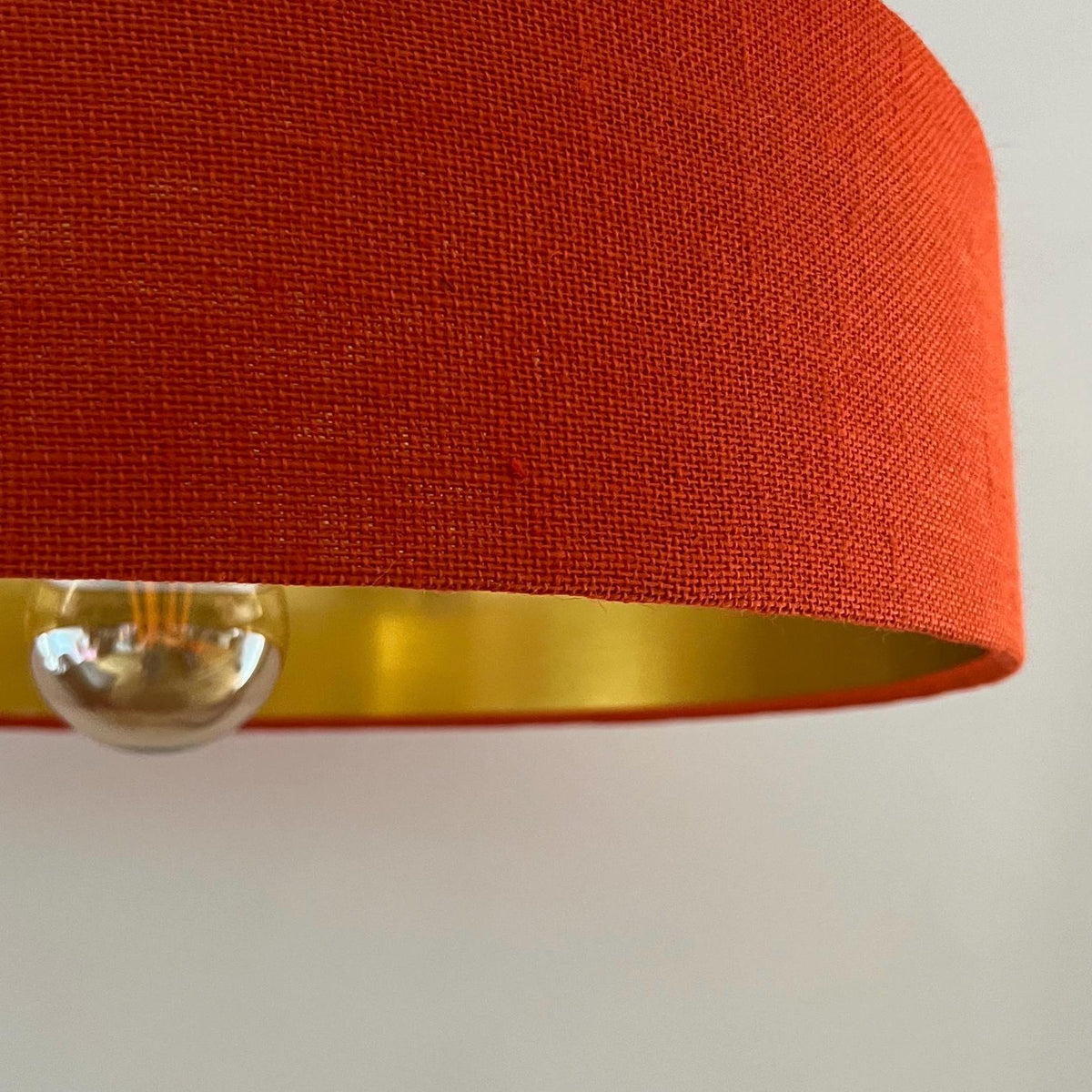 Slim Orange Hessian Ceiling Light Shade: Metallic Lined Extra Large Drum