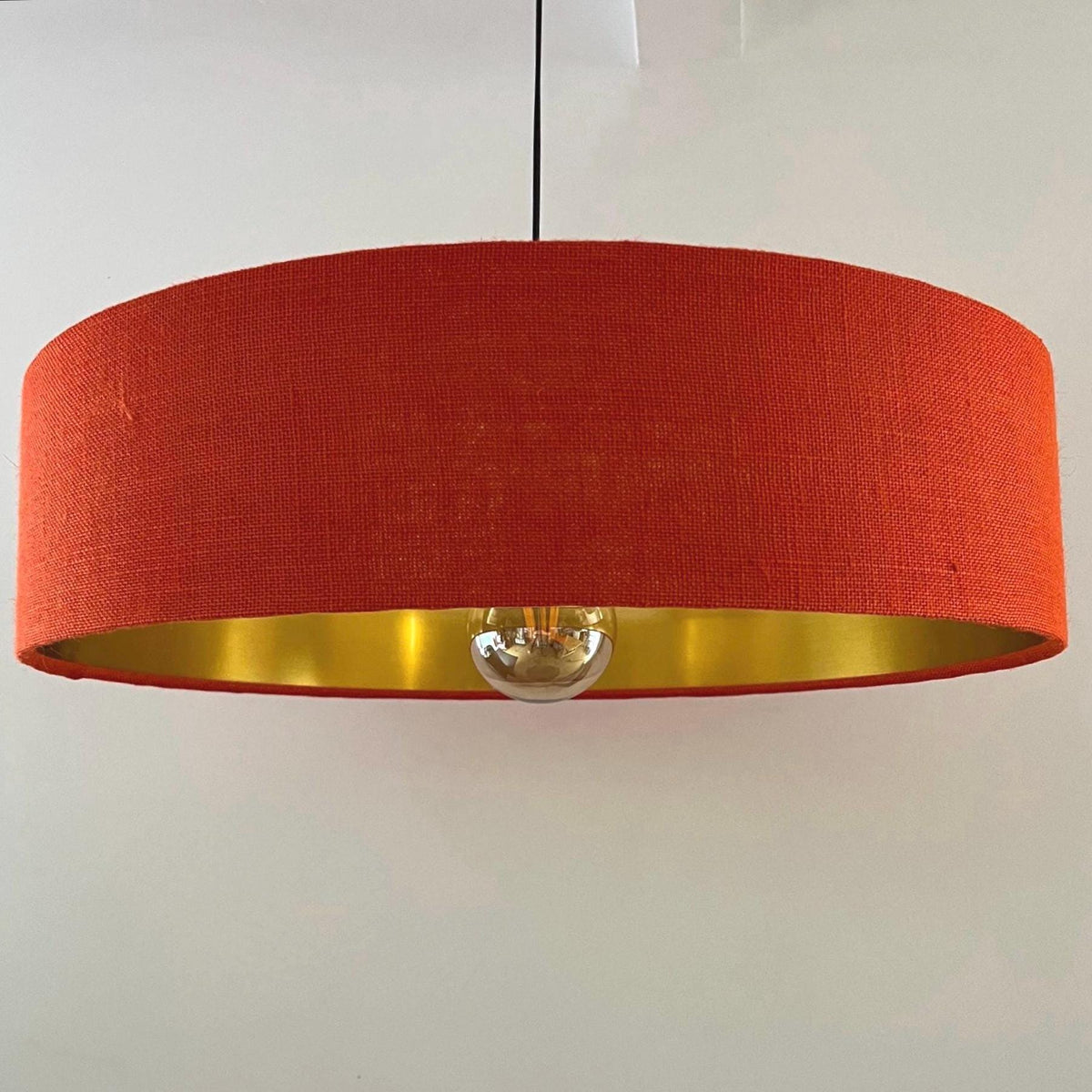 Slim Orange Hessian Ceiling Light Shade: Metallic Lined Extra Large Drum