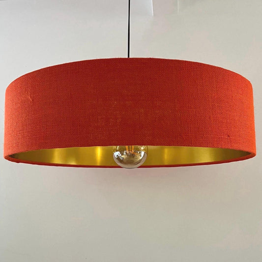 Slim Orange Hessian Ceiling Light Shade: Metallic Lined Extra Large Drum