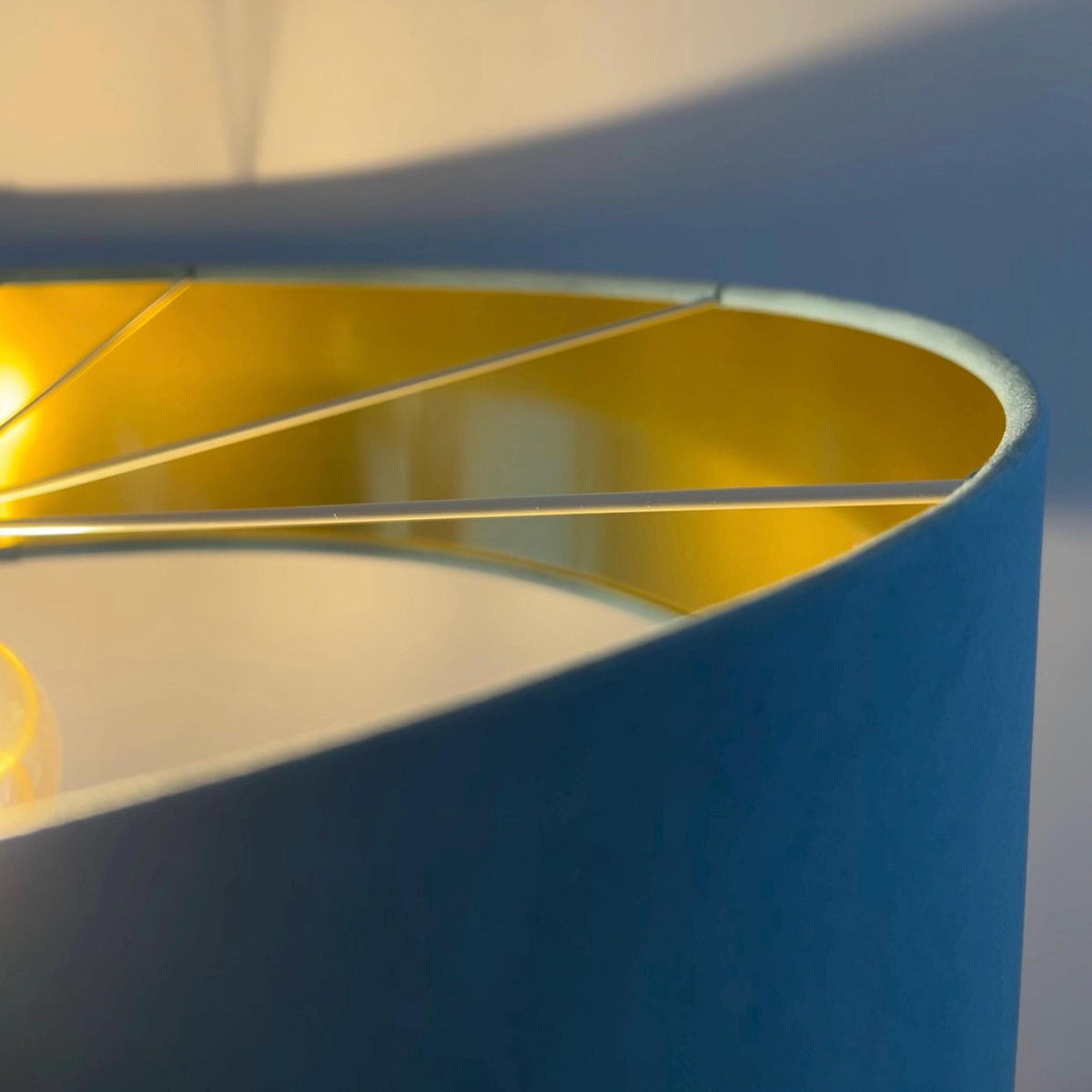 Slim Teal Velvet Ceiling Light Shade: Metallic Lined Extra Large Drum