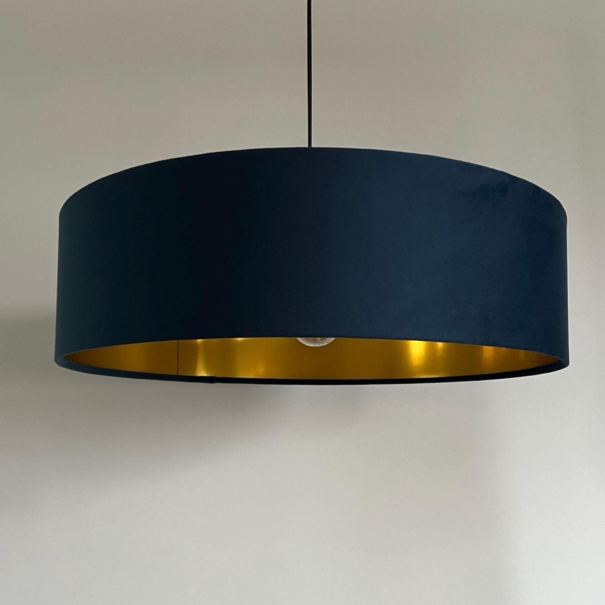 Slim Navy blue Velvet Ceiling Light Shade: Metallic Lined Extra Large Drum