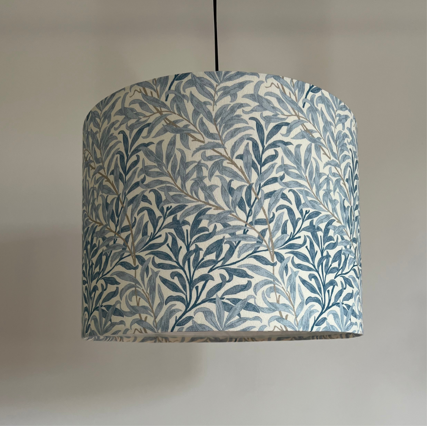 William Morris blue willow cotton drum lampshade/ ceiling shade with a white lining