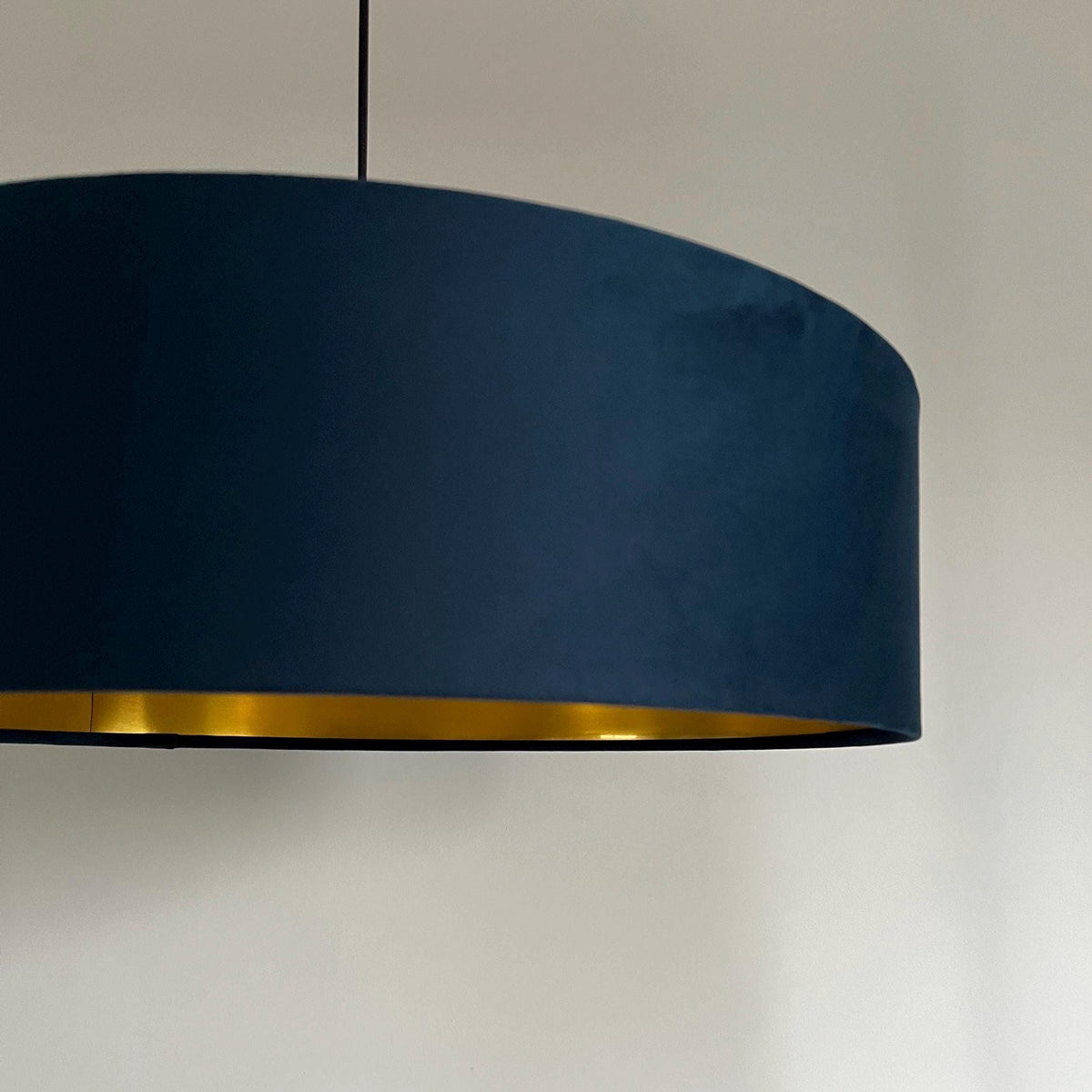 Slim Navy blue Velvet Ceiling Light Shade: Metallic Lined Extra Large Drum