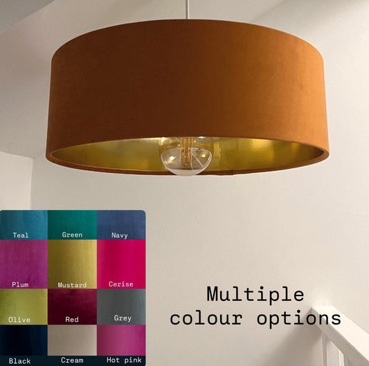 Slim Extra Large Velvet Ceiling Lampshade – Metallic Lined