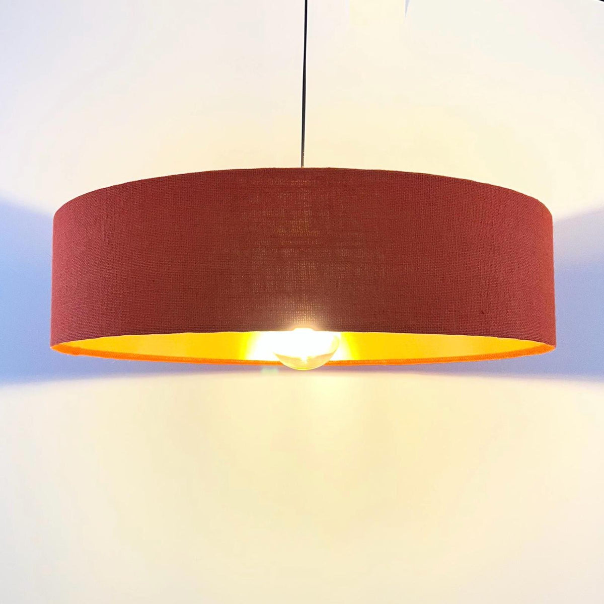 Slim Orange Hessian Ceiling Light Shade: Metallic Lined Extra Large Drum