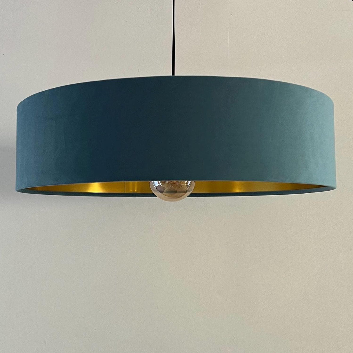 Slim Teal Velvet Ceiling Light Shade: Metallic Lined Extra Large Drum