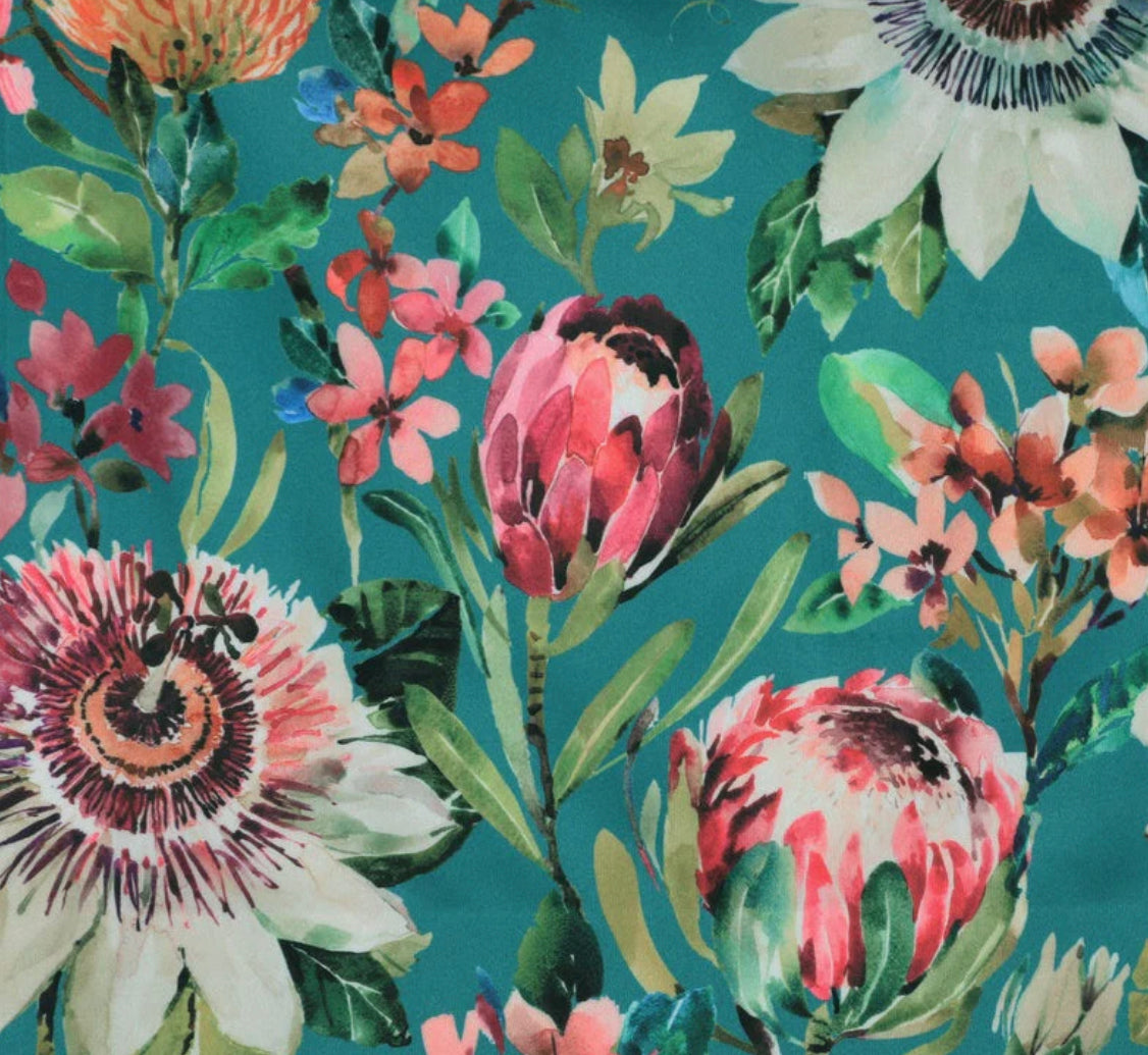 Floral summer garden velvet coolie lampshade/ ceiling light shade, empire lampshade, teal