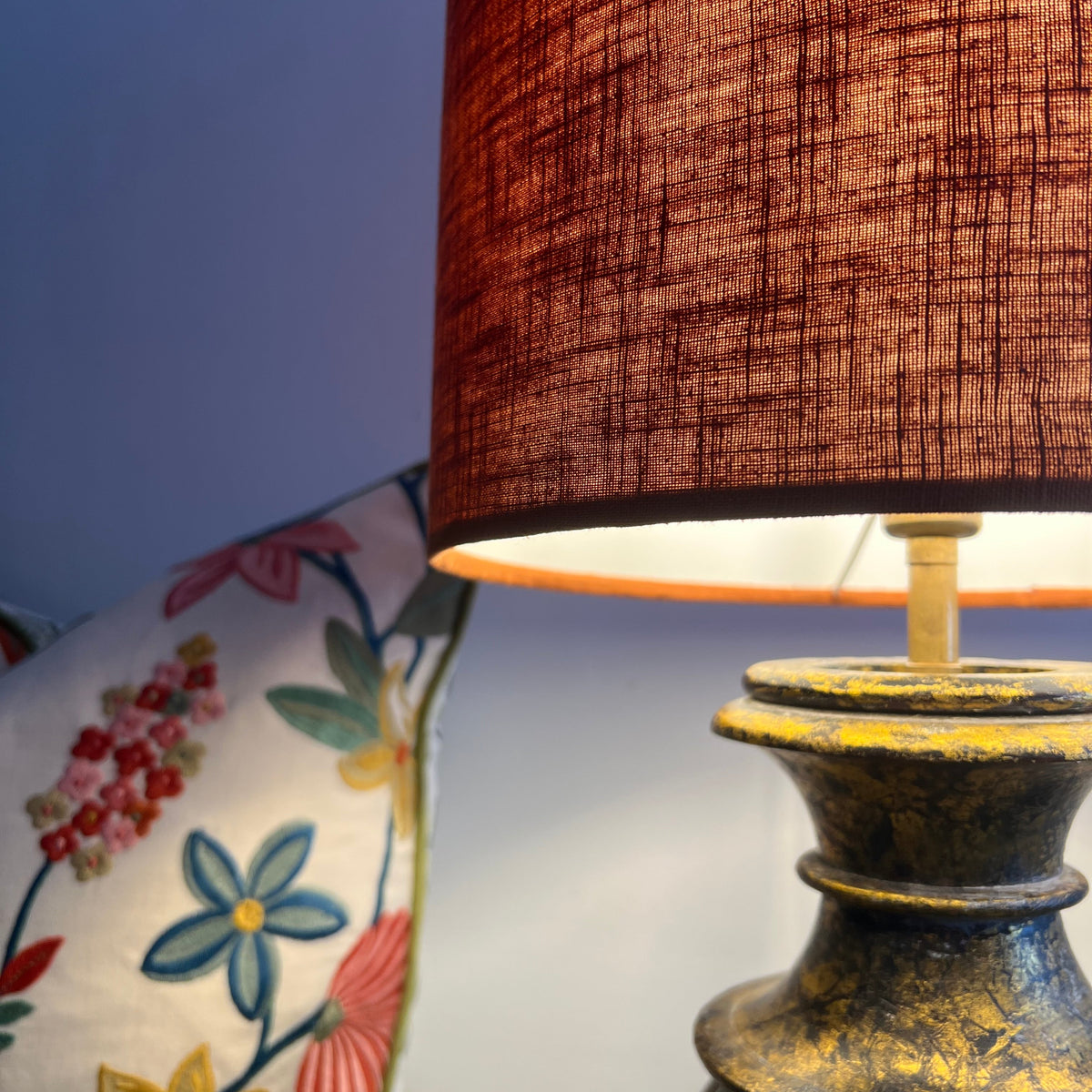 Terracotta Linen Lampshade | Extra Tall Cylinder Light Shade | Bespoke Handmade UK