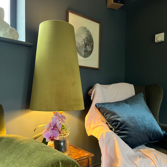 Olive Velvet cone lampshade, extra tall lampshade