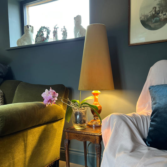 Mustard Velvet cone lampshade, extra tall lampshade