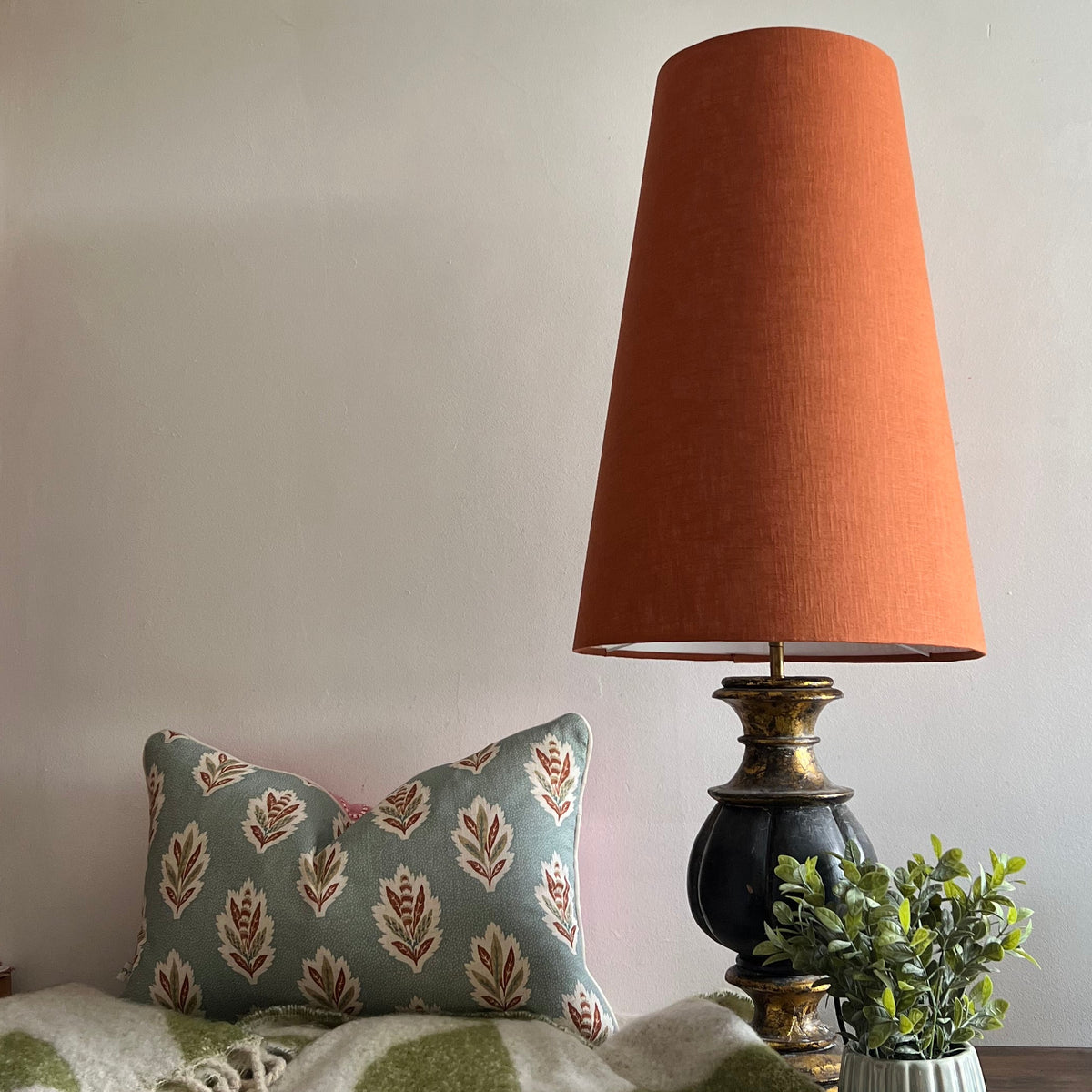 Terracotta Linen Lampshade | Extra Tall Cone Light Shade | Bespoke Handmade UK