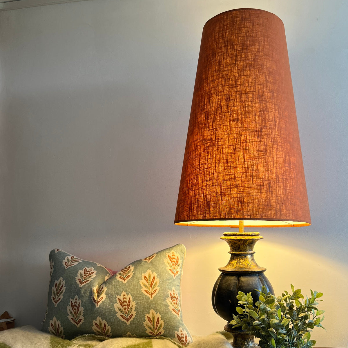 Terracotta Linen Lampshade | Extra Tall Cone Light Shade | Bespoke Handmade UK