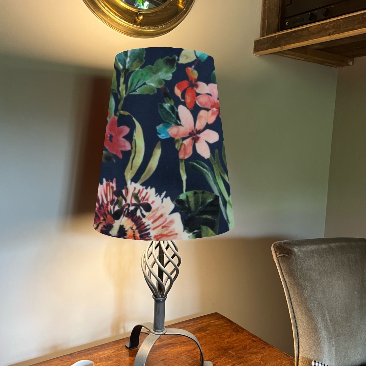 Summer garden Velvet cone lampshade, extra tall lampshade, Midnight