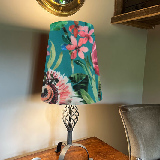 Summer garden Velvet cone lampshade, extra tall lampshade, Teal