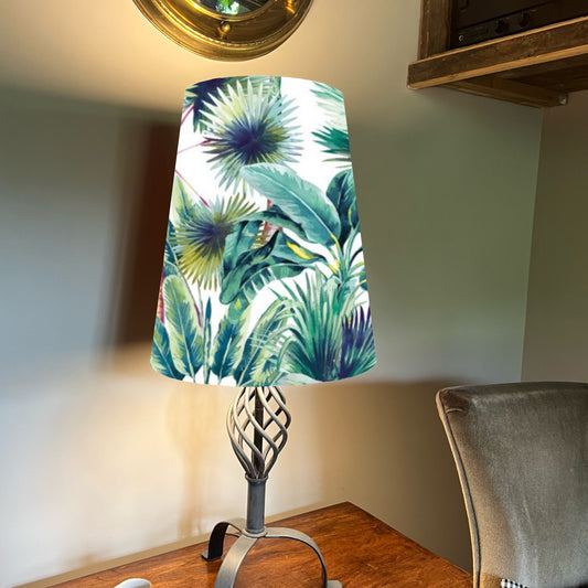 Tropical palm leaves velvet cone lampshade, extra tall lampshade