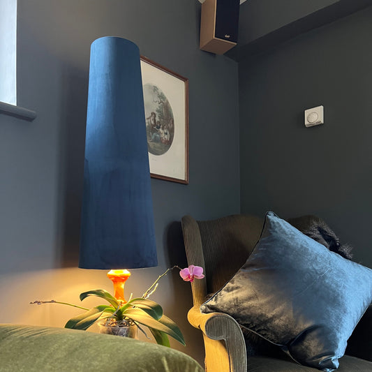 Navy Velvet cone lampshade, extra tall lampshade
