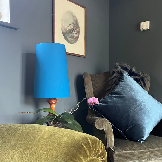 Teal cotton cone lampshade, extra tall lampshade
