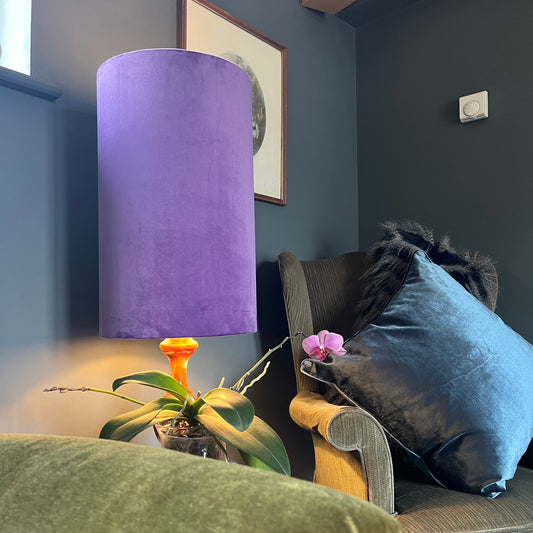 Purple Velvet Cylinder Lampshade | Extra Tall Drum Light Shade | Handmade UK