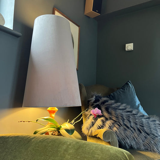 Grey Velvet cone lampshade, extra tall lampshade