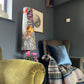 Tropical birds grey Velvet cone lampshade, extra tall lampshade