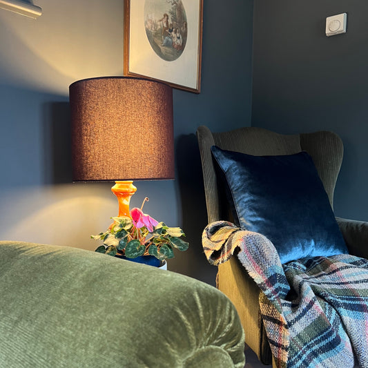 Brown Cotton Drum Lampshade | Handmade Ceiling Light Shade | Bespoke UK