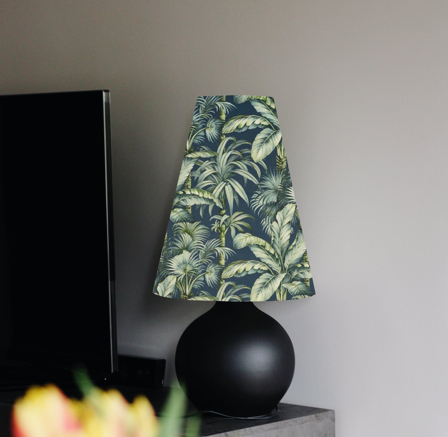 Tripura midnight Velvet cone lampshade, extra tall lampshade