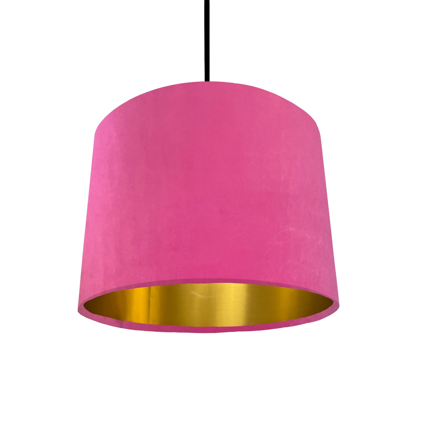 Pink velvet drum lampshade/ ceiling shade with a metallic brushed gold lining