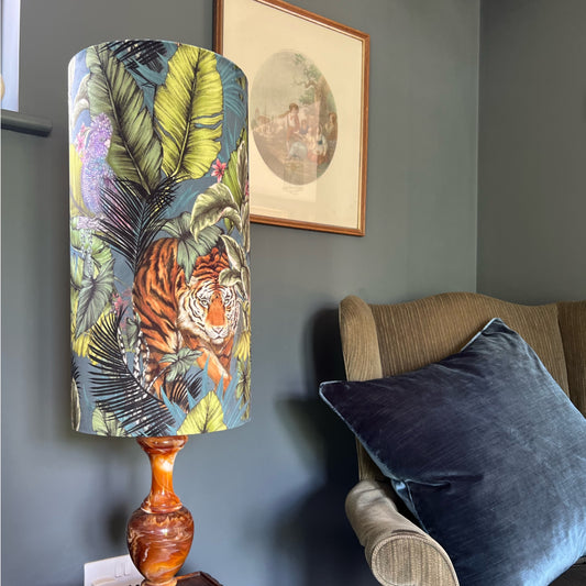 Bengal tiger Velvet cylinder lampshade, extra tall lampshade