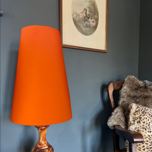 Bright orange cotton cone lampshade, extra tall lampshade