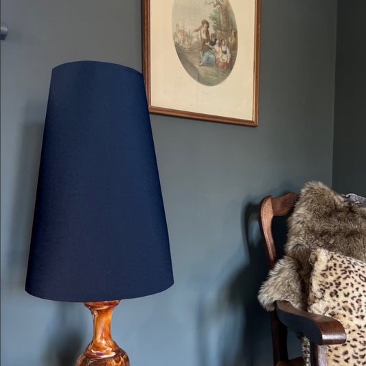 Navy blue cotton cone lampshade, extra tall lampshade