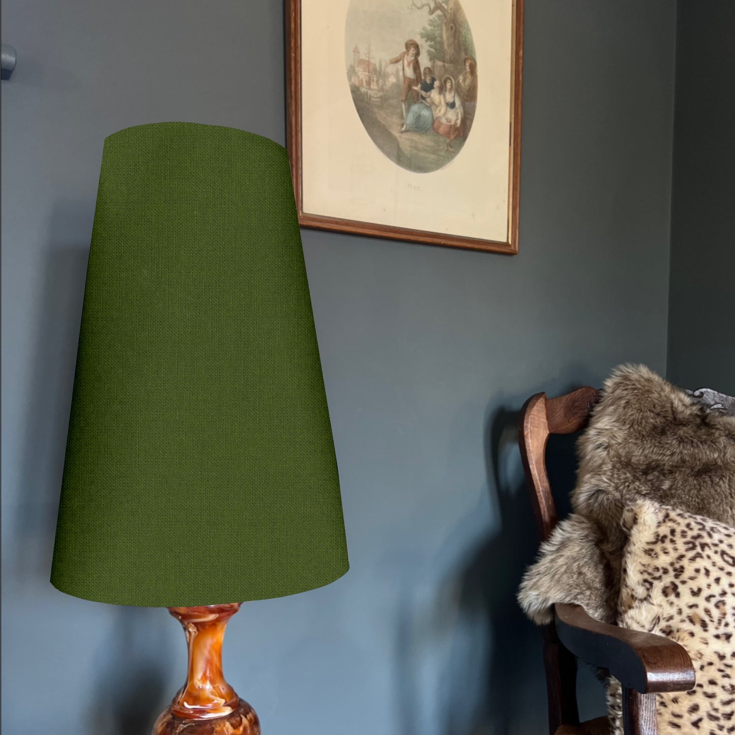 Olive green cotton cone lampshade, extra tall lampshade